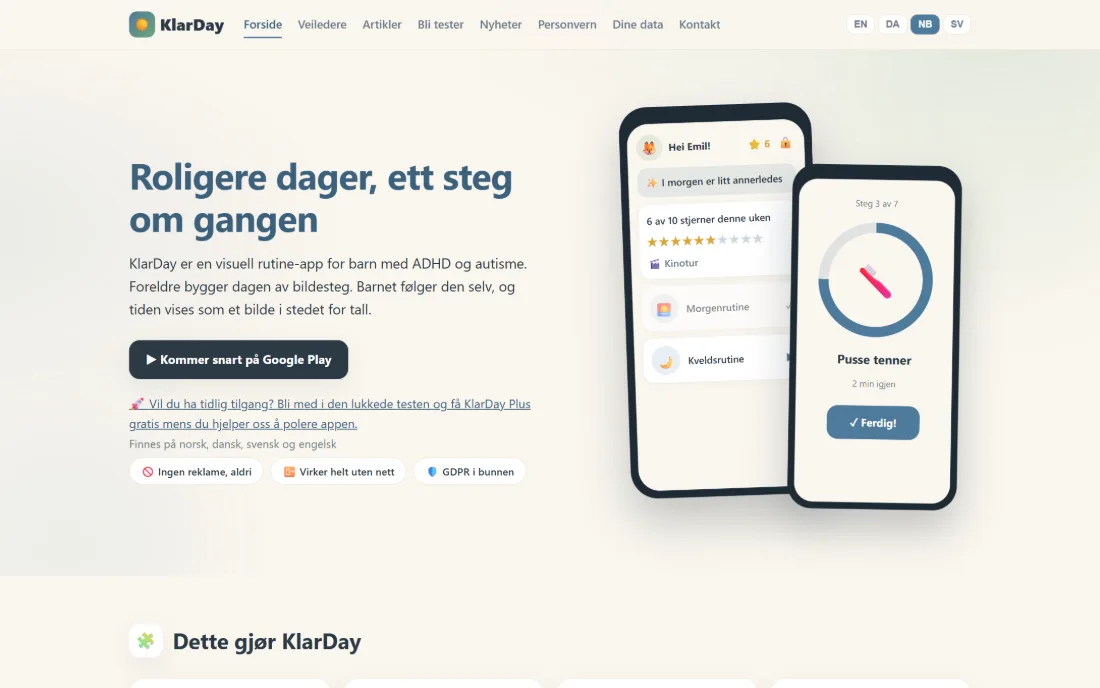 Screenshot of the KlarDay website